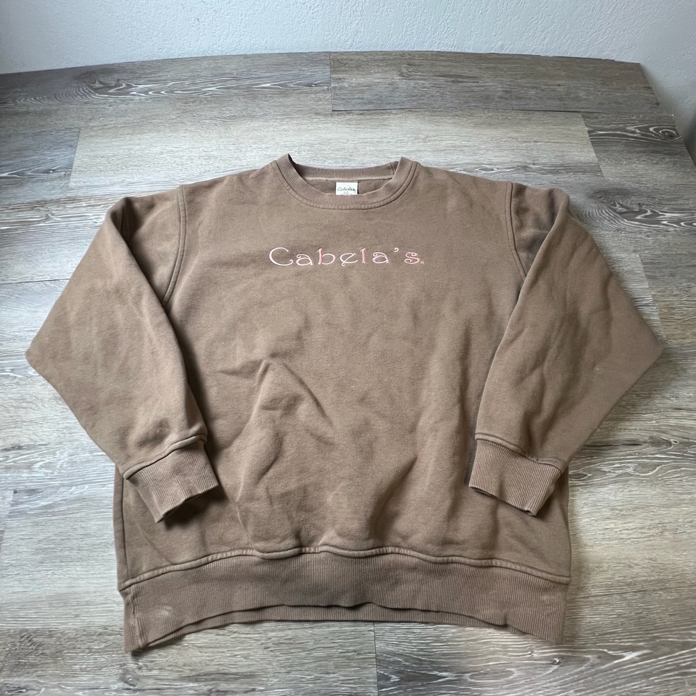 Cabela's Sweatshirt Women L Brown Pink Embroidered Logo Crewneck Pullover